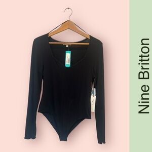 NWT Nine Britton Black Long Sleeve Bodysuit, Size M, MSRP $39